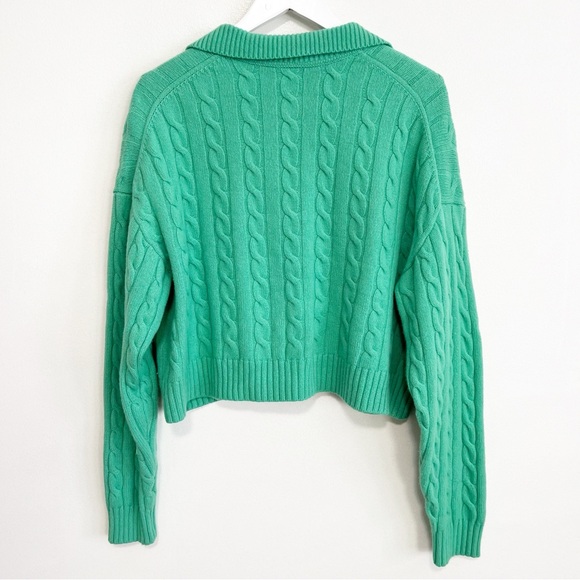 BOGO! Aritzia Sunday Best Lottie Cable Knit Polo Sweater Green Large - Picture 5 of 7